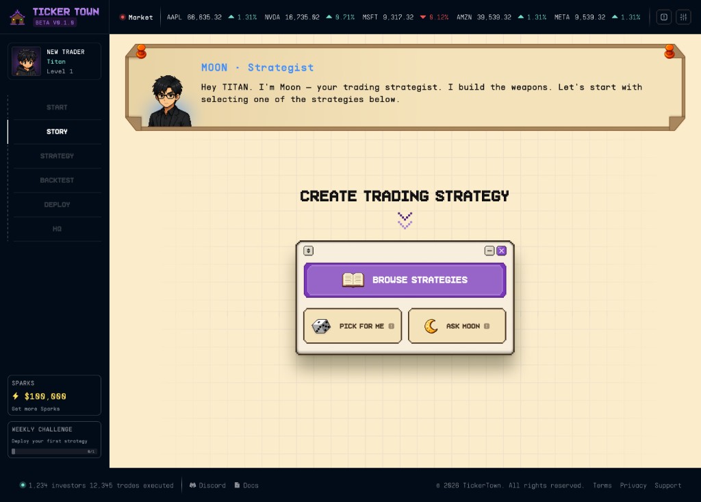 Moon the strategist helps you pick a strategy: browse, pick for me, or ask Moon